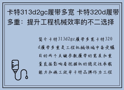 卡特313d2gc履带多宽 卡特320d履带多重：提升工程机械效率的不二选择