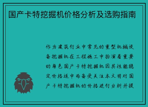 国产卡特挖掘机价格分析及选购指南